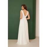 Carmen Ecru Chiffon Plunging Neck Long Wedding Dress | shoptok.hr