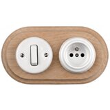  Elhard - Keramički retro prekidač br. 1 i utičnica 230V sa ramom bela/drvo | Eponuda.com