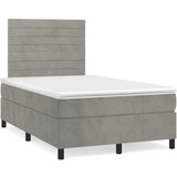 vidaXL Box spring postelja z vzmetnico LED sv. siva 120x190 cm žamet | Shoptok.si