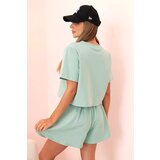 Kesi Włoski Women's cotton set with wide shorts dark mint | Shoptok.si