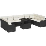 vidaXL 11-dijelni set vrtnih sofa s jastučićima crni poliratan, dvosjedni vrtni kauč s skladištem i jastučićima crni poliratan Cijene