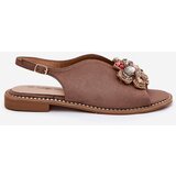 S. BARSKI Ladies Sandals On Flat Heel With Decoration S.Barski KV27-001 Dark Beige | Shoptok.si