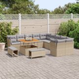 vidaXL 13-dijelni Set Vrtnih Sofa s Jastučićima Bež Poli Ratan Akacija | shoptok.hr