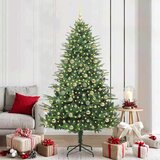 vidaXL Umjetno božićno drvce s rasvjetom i setom kuglica Zelena 210 cm | shoptok.hr