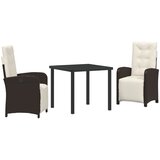 vidaXL set od 3 dijela za objedovanje u vrtu s jastučićima smeđi poli ratan, vrtni stol crni 80x80x73 cm staklo otporno na toplinu Cijene