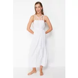 Trendyol White Belted Woven Tied 100% Cotton Beach Dress