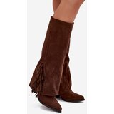 Boto Women's Slip-On Cowboy Boots With Heels And Fringes Brown Zalia | ePonuda.com