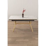 Hanah home trpezarijski sto na razvlačenje Nis, 150 × 89 cm (razvučen 200 cm), ploča u dekoru belog mermera, zlatne noge | Eponuda.com
