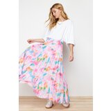 Trendyol Lilac Floral Pattern Pleated, Elastic Waist Woven Skirt Cene