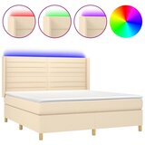 vidaXL Box spring postelja z vzmetnico LED krem 180x200 cm blago, (20901666) | Shoptok.si