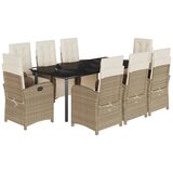  9-dijelni vrtni blagovaonski set od poliratana s jastucima bež Dužina stola 200 cm | shoptok.hr