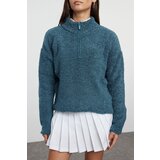 Trendyol Blue Boucle Yarn Zippered High Collar Knitwear Sweater | ePonuda.com