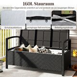 Vrt na klupa za 2 osobe, PE ratan, prostor za pohranu 160 l, jastuk za sjedenje, nosivost 360 kg, terasa, balkon, 129x61x77 cm, crna+bež | shoptok.hr