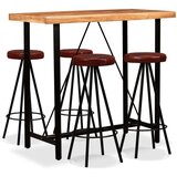 vidaXL Barska garnitura 5-delna trden akacijev les in pravo usnje | Shoptok.si