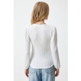  Women's White Square Collar Knitted Textured Blouse | Shoptok.si