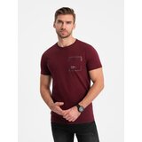 Ombre Men's cotton t-shirt with pocket - maroon cene