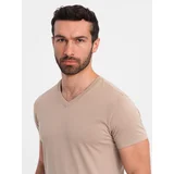 Ombre Men's BASIC classic cotton T-shirt with a v-neck - ash