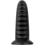 BUTTR Double Ribbed - velik rebrast analni čep (črn) - 26 cm Slike