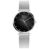 Pierre Ricaud Ženski quartz swarovski point crni srebrni elegantni ručni sat sa srebrnim pancir kaišem ( p22035.5144q )