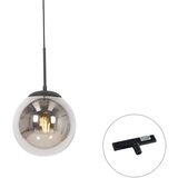 QAZQA Art Deco hanglamp zwart met smoke glas incl. rail adapter 1-fase - Slimline Flore | Shoptok.si