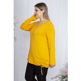 Şans women's plus size yellow v-neck side gathered blouse Cene