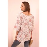 Kesi Włoski Women's cotton blouse with ethnic patterns and rolled-up sleeves dark pink | Shoptok.si
