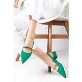 Mio Gusto Laura Green Color Open Back Matte Satin Fabric Women's Short Heeled Shoes