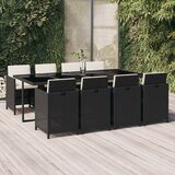  9-dijelni vrtni blagovaonski set s jastucima crni od poliratana Crna 219 cm table length | shoptok.hr