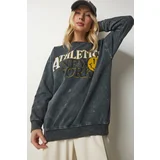 Happiness İstanbul Women's Anthracite Faded Effect Oversized Sweatshirt