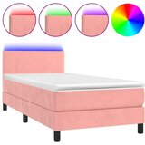vidaXL Box spring postelja z vzmetnico LED roza 90x200 cm žamet, (20895648) Cene