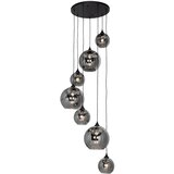 QAZQA Smart Hanglamp zwart met smoke glas rond 7-lichts incl. 7 Wifi A60 - Sandra Cene