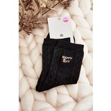 Aura.via Women's Patterned Socks with Writing and Bear Black | Shoptok.si