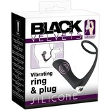 Black Velvets Black Velvet - silikonski analni vibrator na baterije s prstenom za penis (crni) | shoptok.hr