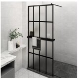vidaXL Pregrada za tuš s policom crna 100x195 cm staklo ESG i aluminij | shoptok.hr