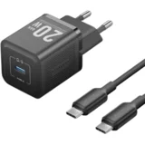 Punjač USB-C 20W sa USB-C kablom 1m crni