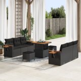 vidaXL 9 delni vrtna sofa set z blazinami Črna poli ratan akacija | Shoptok.si