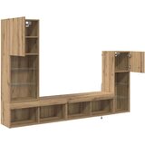 TV stenske enote z LED lučmi 4 pcs Umetni hrast Konstruiran les, (5000112723) | Shoptok.si