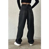 Dewberry 71755 Buckle Detail Loose Cut Wide Leg Women Jeans-BLACK | Shoptok.si