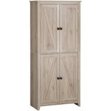 HOMCOM Moderna bočna omara s 4 vrati z nastavljivimi policami in dvignjenim dnom, lesena kuhinjska omarica 80x40x182cm, naravna barva, (20745518) | Shoptok.si