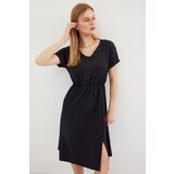 Bigdart 2378 V Neck Slit Knitted Dress - Black cijene