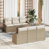 vidaXL 7-delni vrtni kavč set z blazinami bež poli ratan | Shoptok.si
