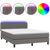  Krevet box spring s madracem LED sivi 140x200cm od umjetne kože | shoptok.hr