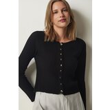 Happiness İstanbul Women's Black Buttoned Ribbed Knitwear Cardigan Cene