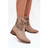 Boto Zazoo 3404 Perforated Cowboy Ankle Boots With Low Heel Leather Dark Beige Cijene