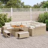 vidaXL set od 12 komada vrtnih sofa s jastučićima bež poli ratan akacija | shoptok.hr