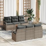 vidaXL 7-delni vrtni sofa set z blazinami siva poli ratan akacija, 2-sedežna vrtna sofa z shranjevanjem in blazinami siva poli ratan Cene