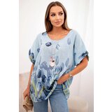Kesi Włoski Women's cotton shirt with a floral pattern blue | shoptok.hr