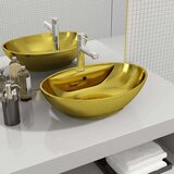 vidaXL Umivaonik sa zaštitom od prelijevanja 58 5x39x21 cm keramički zlatni | shoptok.hr