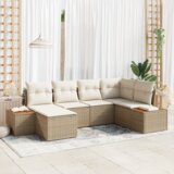 vidaXL 6-delni vrtni kavč set z blazinicami bež poli ratan akacija | Shoptok.si