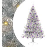 vidaXL Umjetna preddekorirana božićna jelka srebrna 180 cm PET | Shoptok.si